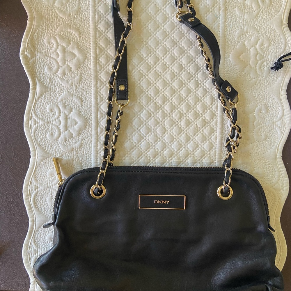 DKNY Black Shoulder Bag with Gold Accents